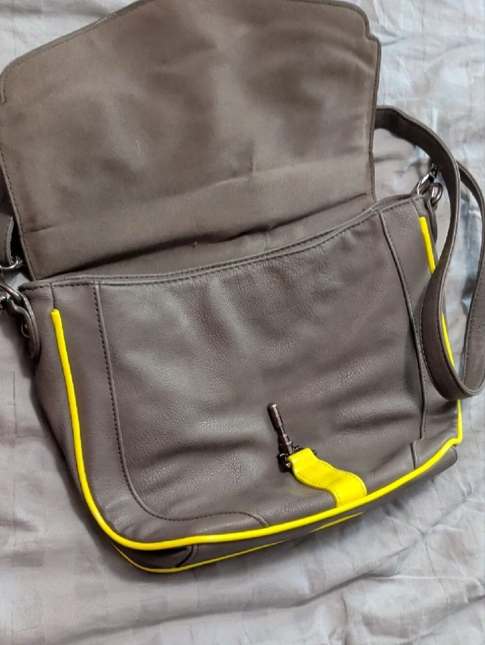 Gray and Neon Yellow Melie Bianco Crossbody Messenger Bag